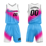 Custom Basketball Jersey Uniform Suit Printed Your Logo Name Number White-Hot Pink-Light Blue