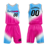 Custom Basketball Jersey Uniform Suit Printed Your Logo Name Number Light Blue-White-Hot Pink