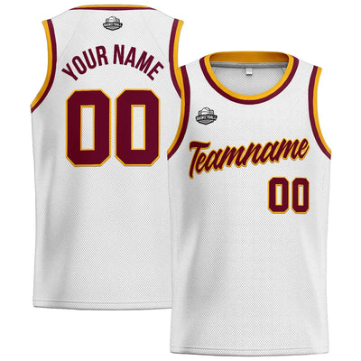 Custom Stitched Basketball Jersey for Men, Women  And Kids White-Burgundy-Yellow enthsush