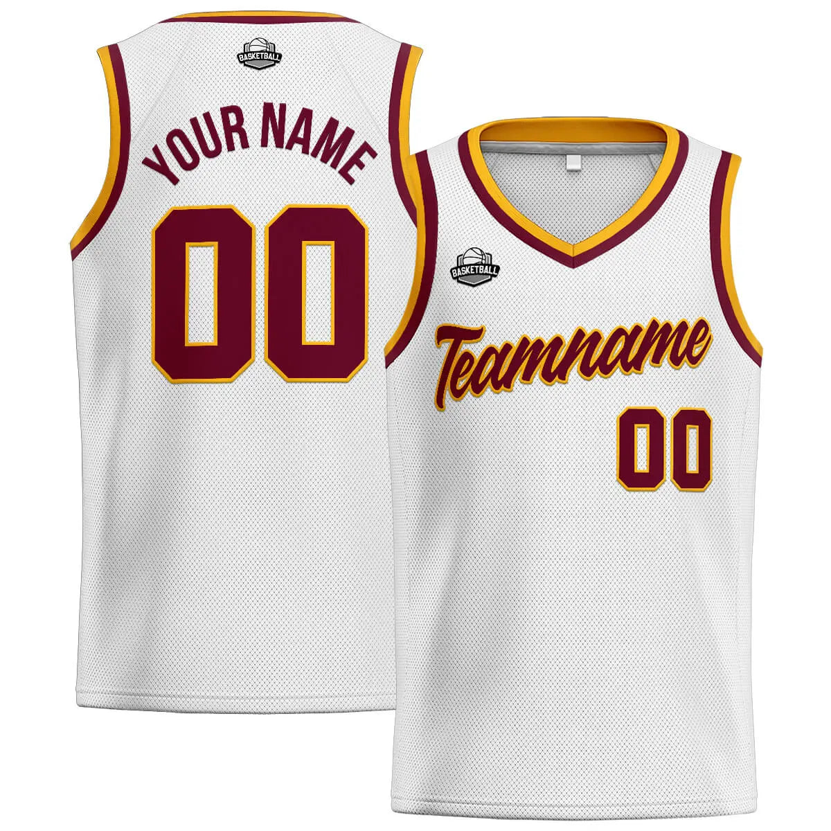 Custom Stitched Basketball Jersey for Men, Women  And Kids White-Burgundy-Yellow enthsush