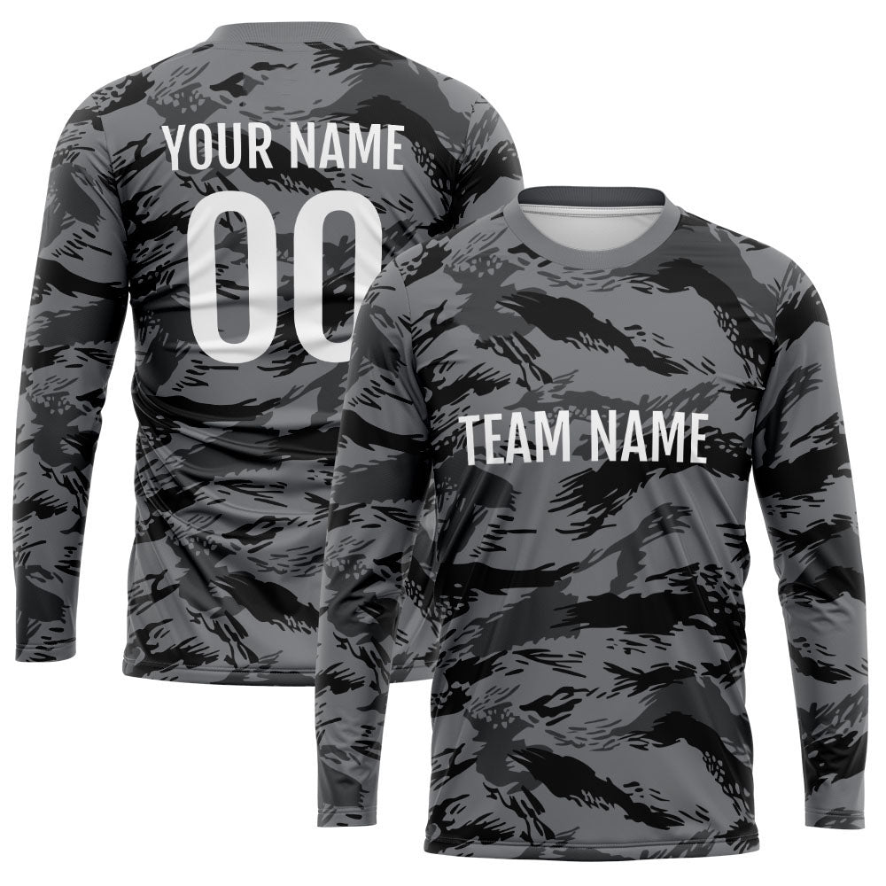 Custom Basketball Soccer Football Shooting Long T-Shirt for Adults and KidsCamouflage Black enthsush