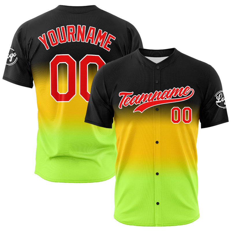 Custom Full Print Design Authentic Baseball Jersey Black-Yellow-Neon Green