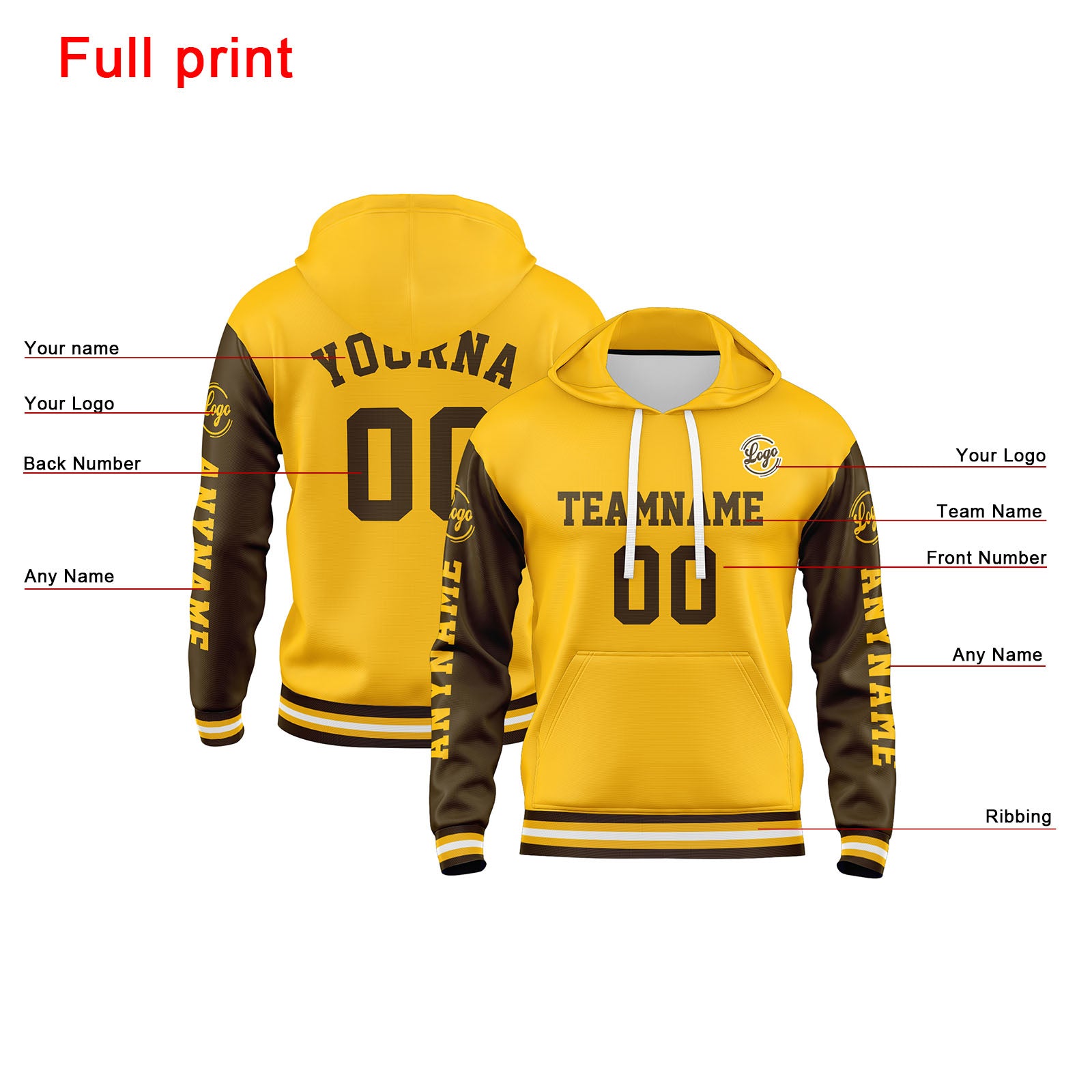 Custom Brown Yellow Sweatshirt Hoodie For Men Women Girl Boy Print Your Logo Name Number enthsush