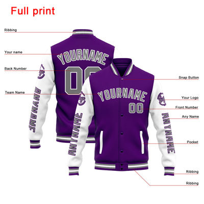 Custom Varsity Jacket Letterman jacket for Men, Women and Youth Purple White enthsush