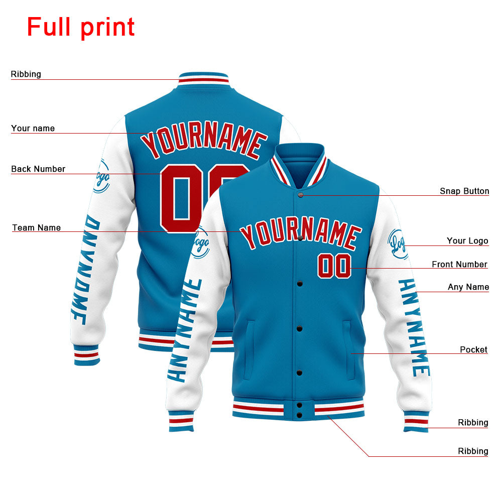 Custom Varsity Jacket Letterman jacket for Men, Women and Youth Blue White Red enthsush