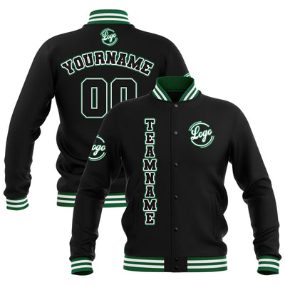 Custom Black White Green Waterproof Varsity Jackets Personalized Stitched Name Number Logo to Letterman Jackets enthsush