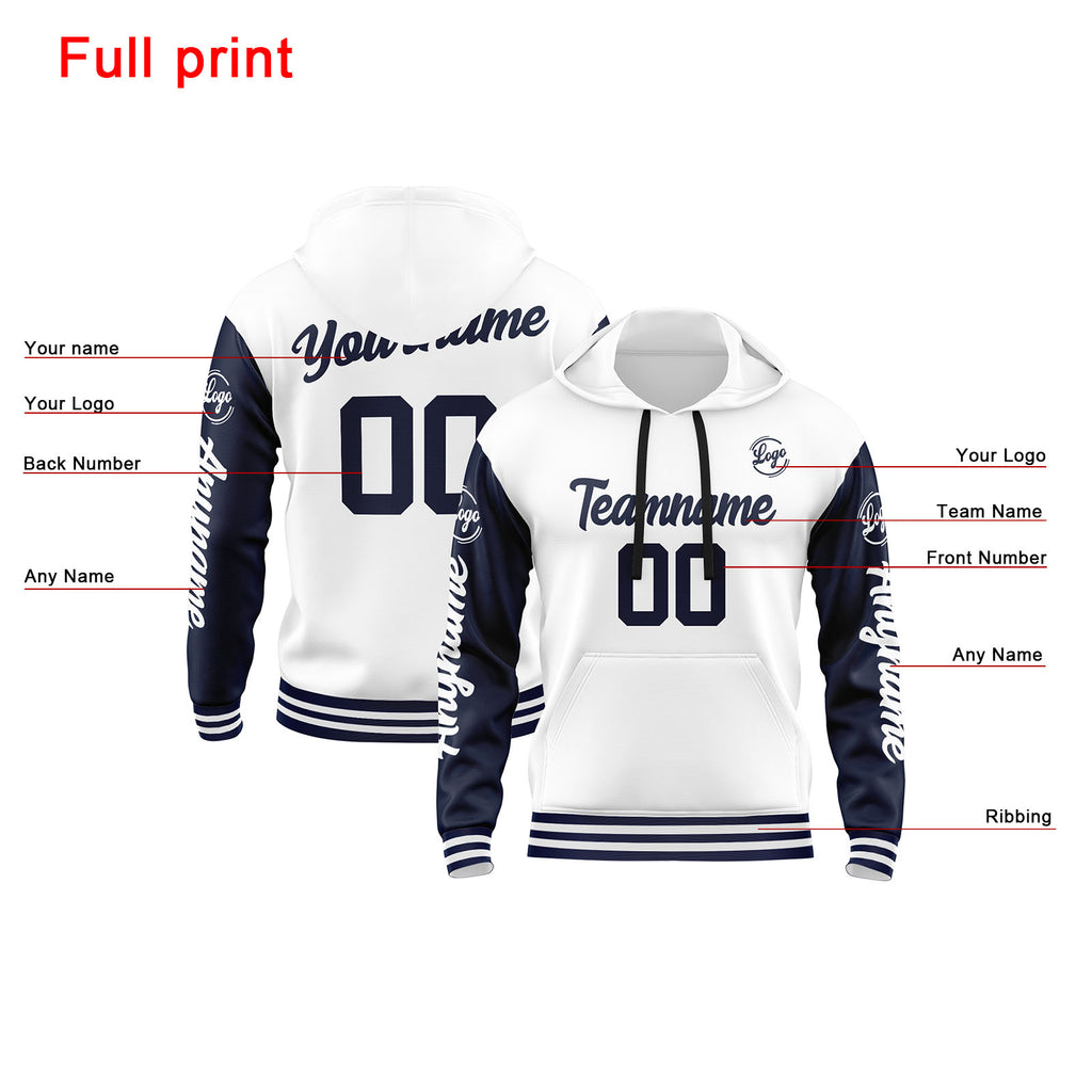 Custom Navy White Sweatshirt Hoodie For Men Women Girl Boy Print Your Logo Name Number enthsush