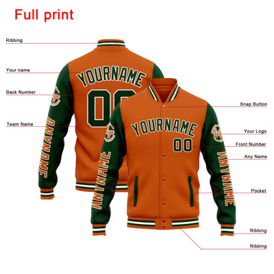 Custom Varsity Jacket Letterman jacket for Men, Women and Youth Orange Dark Green enthsush