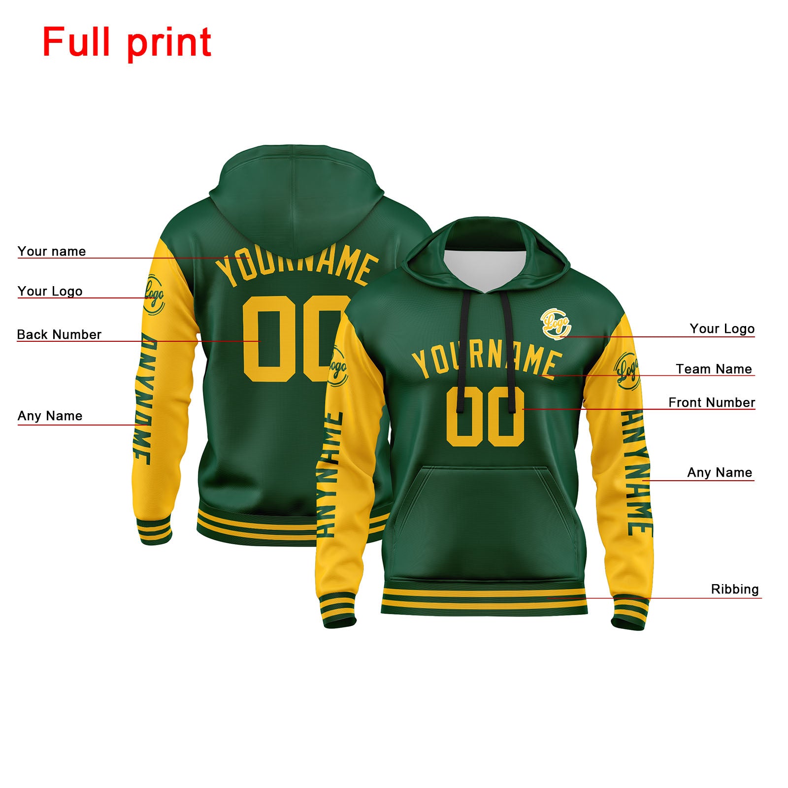 Custom Green Yellow Sweatshirt Hoodie For Men Women Girl Boy Print Your Logo Name Number enthsush