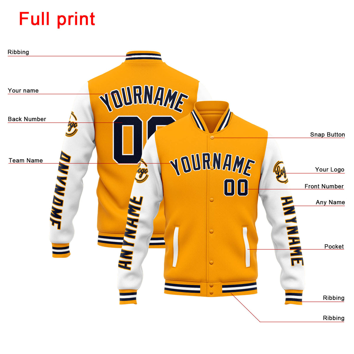 Custom Varsity Jacket Letterman jacket for Men, Women and Youth Orange White enthsush