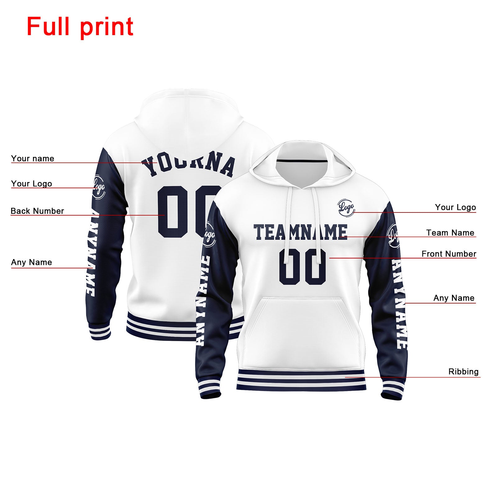 Custom Navy White Sweatshirt Hoodie For Men Women Girl Boy Print Your Logo Name Number enthsush