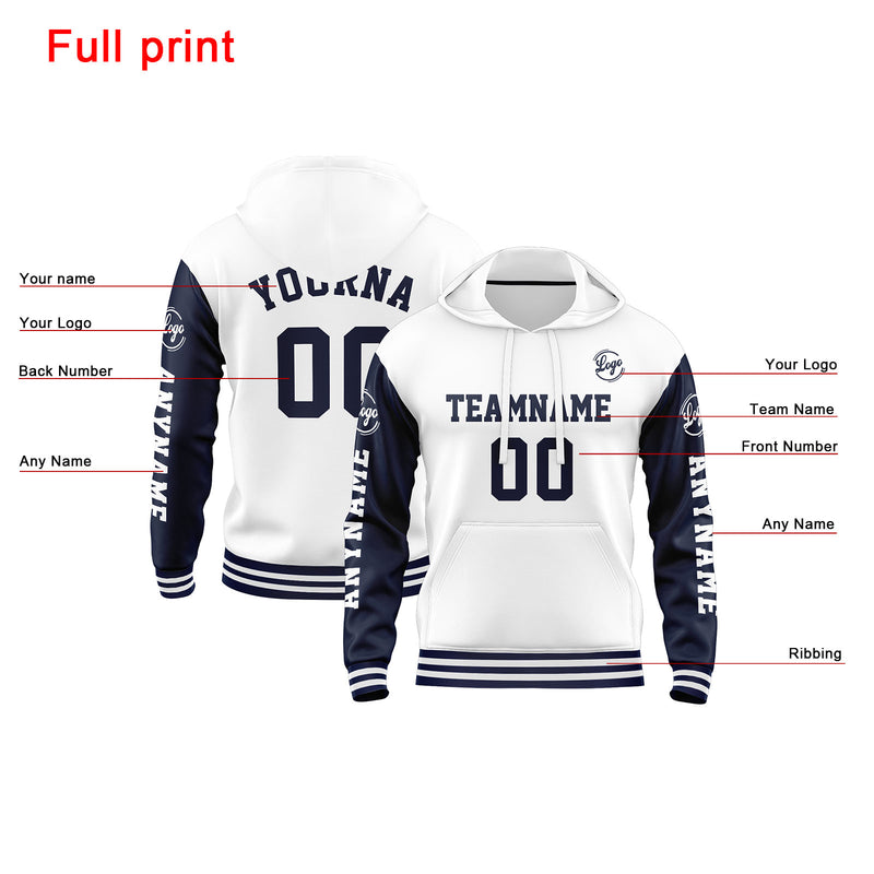 Custom Navy White Sweatshirt Hoodie For Men Women Girl Boy Print Your Logo Name Number