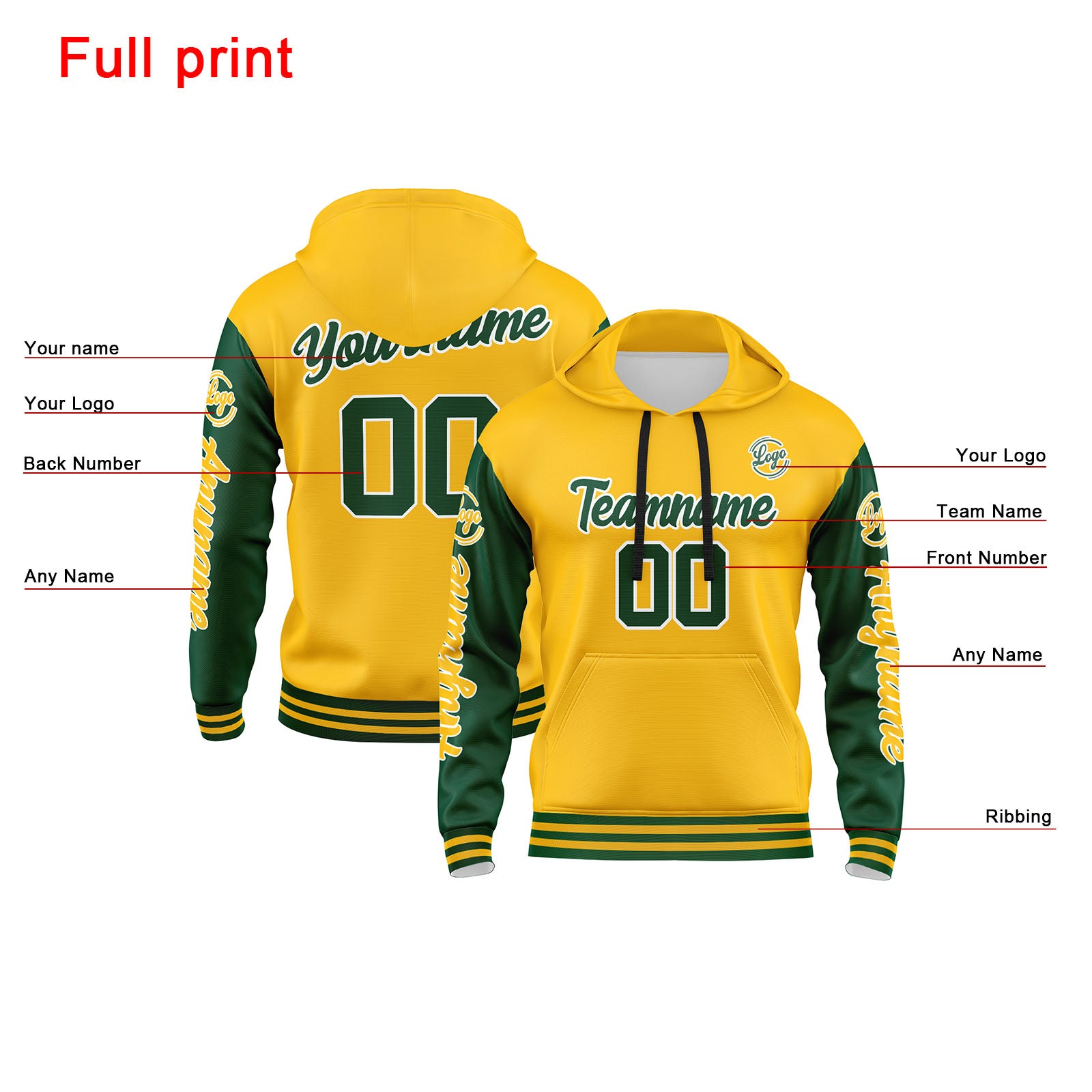 Custom Green Yellow Sweatshirt Hoodie For Men Women Girl Boy Print Your Logo Name Number enthsush