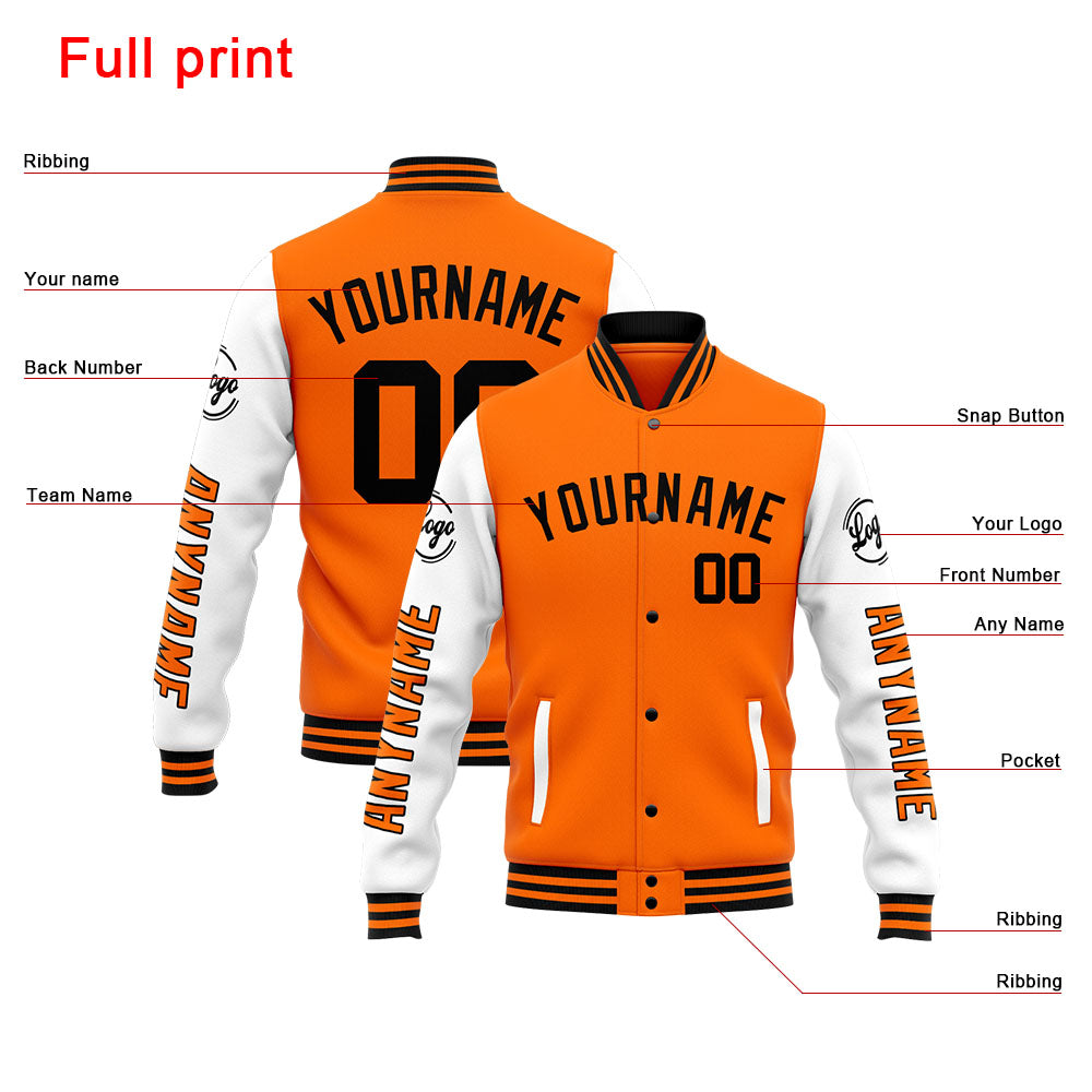 Custom Varsity Jacket Letterman jacket for Men, Women and Youth Orange White enthsush