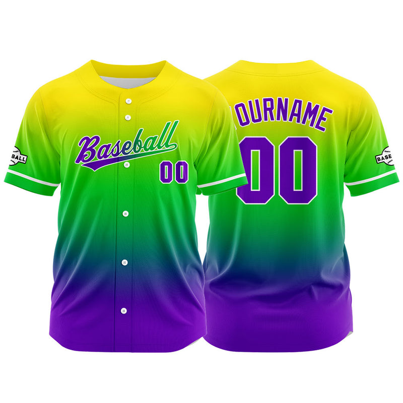 Custom Full Print Design Authentic Baseball Jersey purple-green-yellow