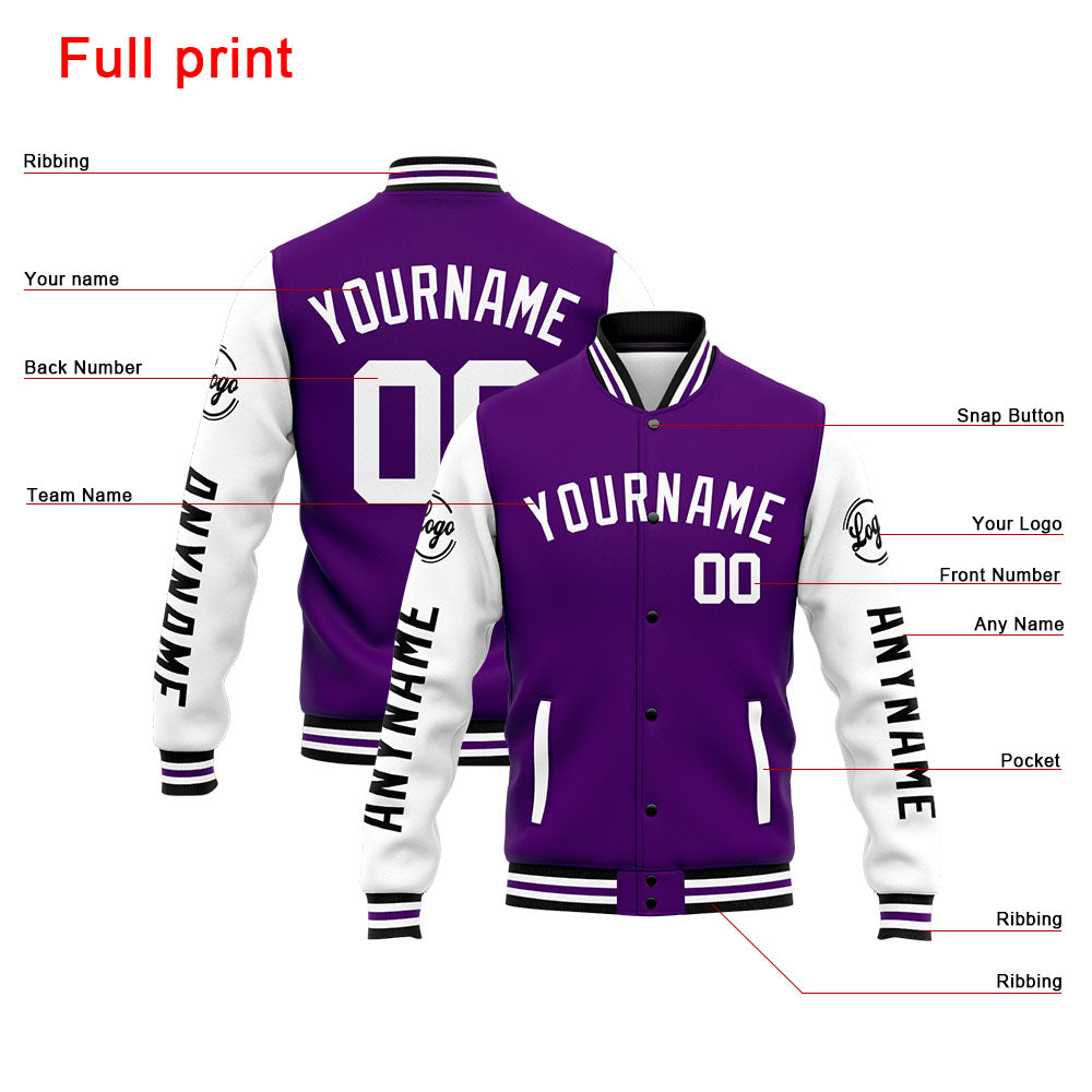 Custom Varsity Jacket Letterman jacket for Men, Women and Youth Purple White enthsush