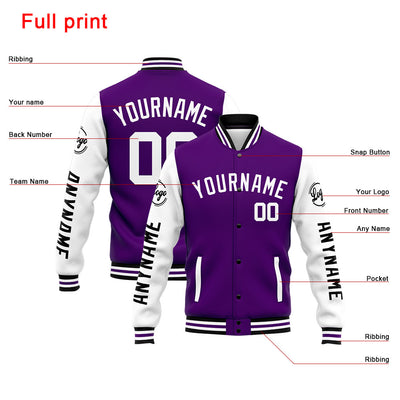 Custom Varsity Jacket Letterman jacket for Men, Women and Youth Purple White enthsush
