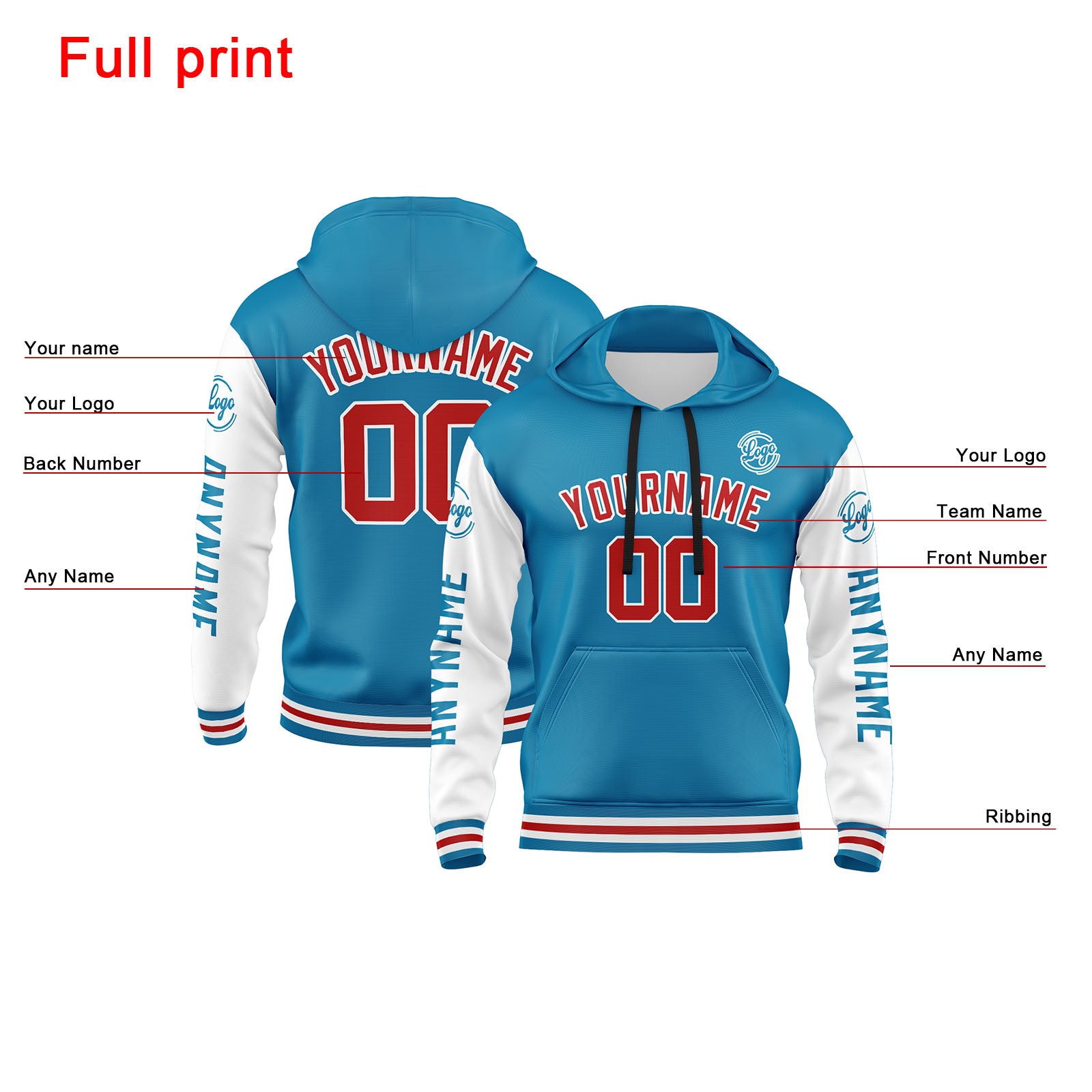 Custom Blue White Red Sweatshirt Hoodie For Men Women Girl Boy Print Your Logo Name Number enthsush