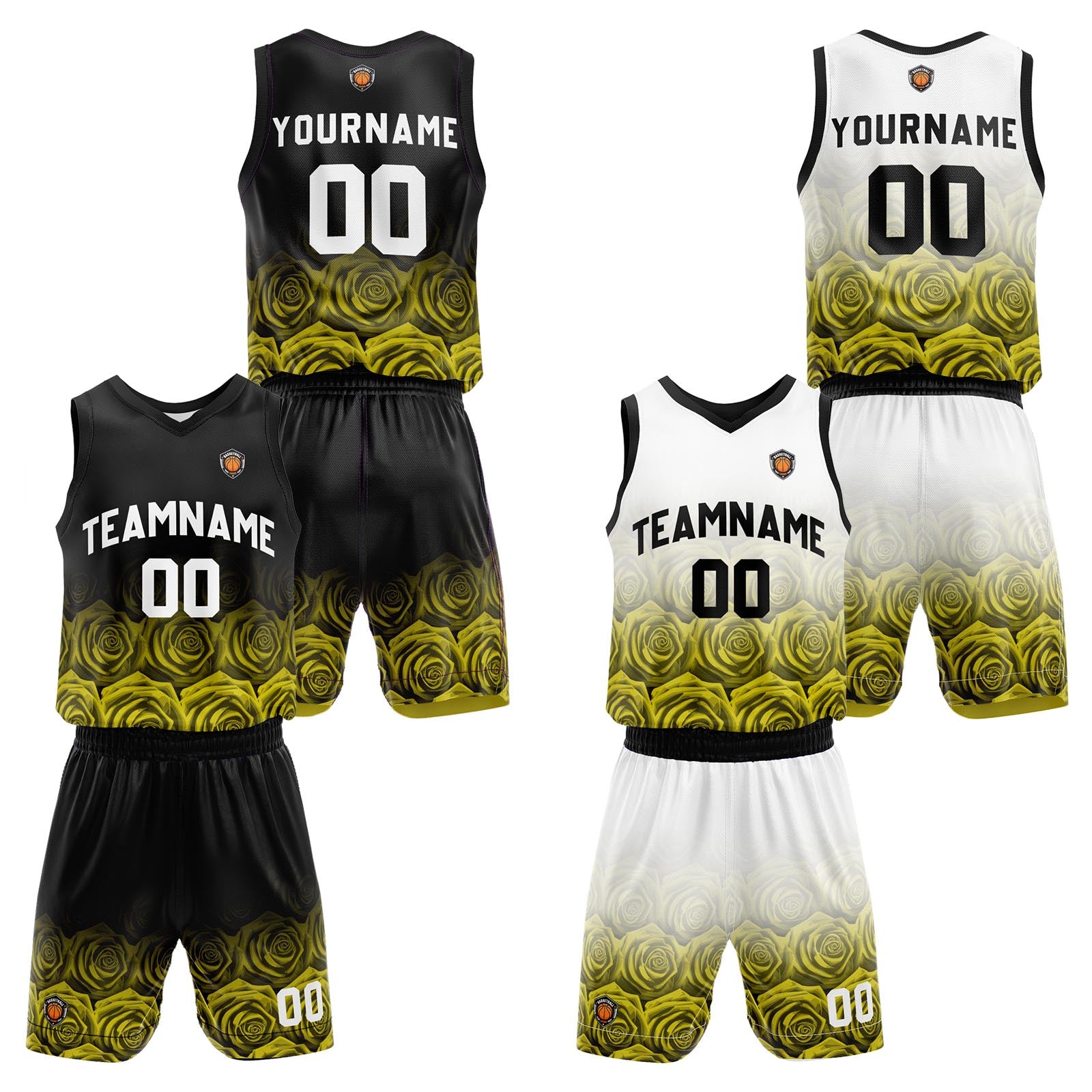 Custom Rose Yellow Reversible Basketball Suit for Adults and Kids Personalized Jersey enthsush