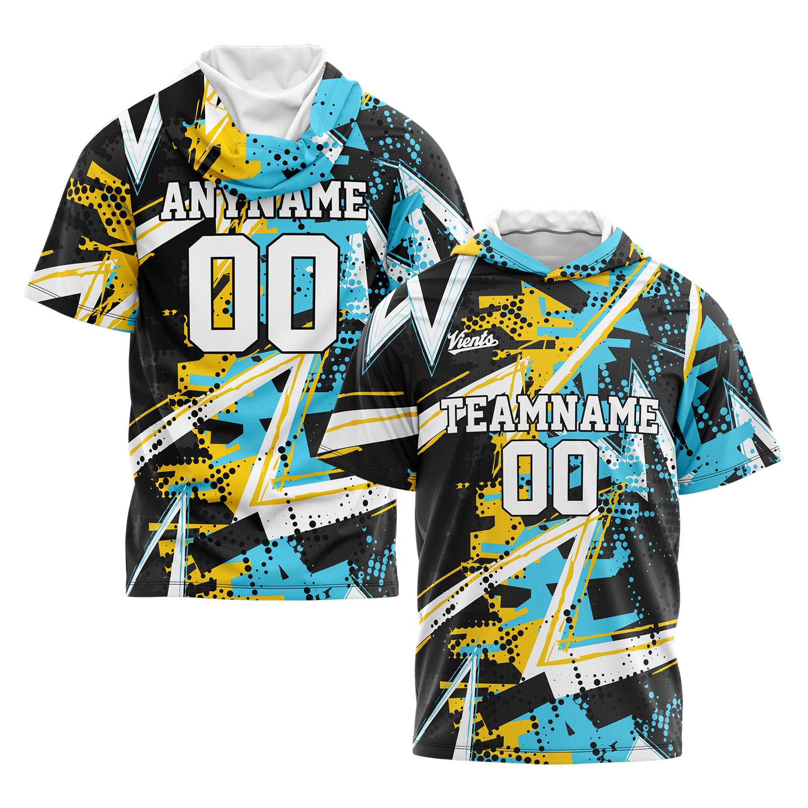 Custom Black Yellow Light Blue Short Sleeve Hoodies for Men Women Shirts with Hoods Printed Name Logo enthsush