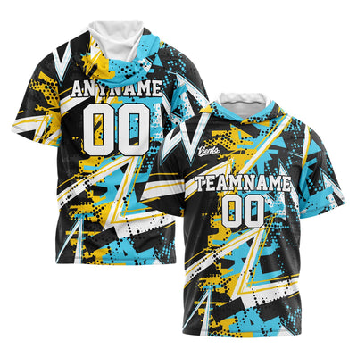 Custom Black Yellow Light Blue Short Sleeve Hoodies for Men Women Shirts with Hoods Printed Name Logo enthsush