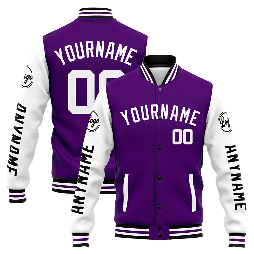 Custom Varsity Jacket Letterman jacket for Men, Women and Youth Purple White enthsush