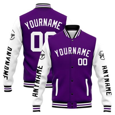 Custom Varsity Jacket Letterman jacket for Men, Women and Youth Purple White enthsush