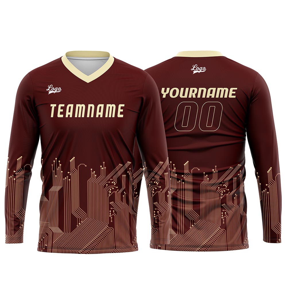 Custom Dark Red Light Yellow Basketball Soccer Football Shooting Long T-Shirt for Adults and Kids enthsush