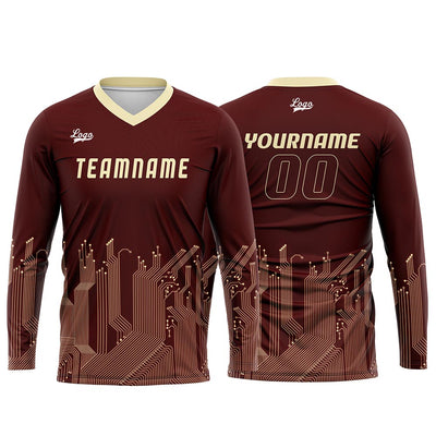 Custom Dark Red Light Yellow Basketball Soccer Football Shooting Long T-Shirt for Adults and Kids enthsush