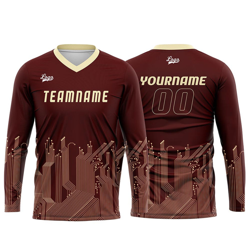 Custom Dark Red Light Yellow Basketball Soccer Football Shooting Long T-Shirt for Adults and Kids