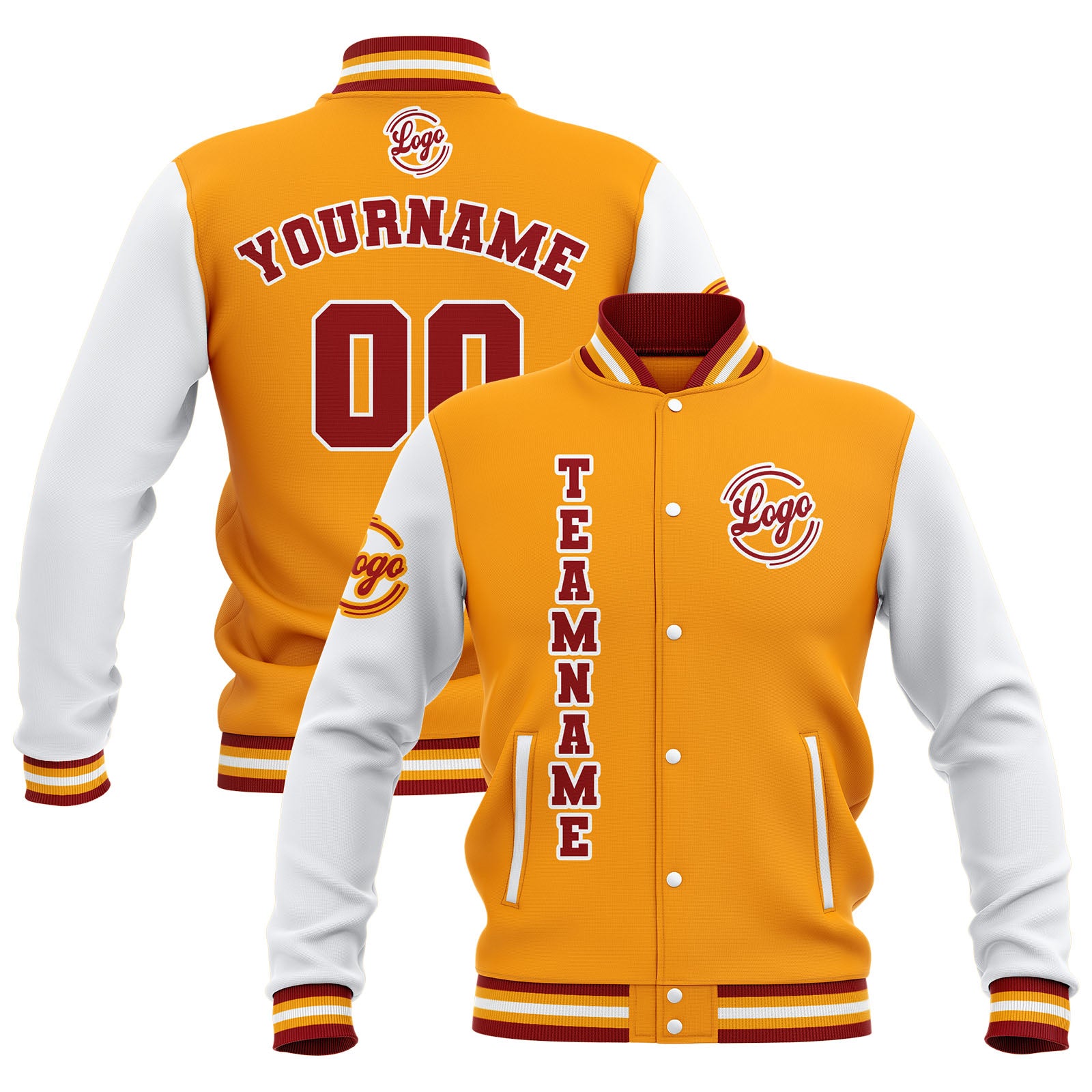 Custom Yellow Red White Waterproof Varsity Jackets Personalized Stitched Name Number Logo to Letterman Jackets enthsush