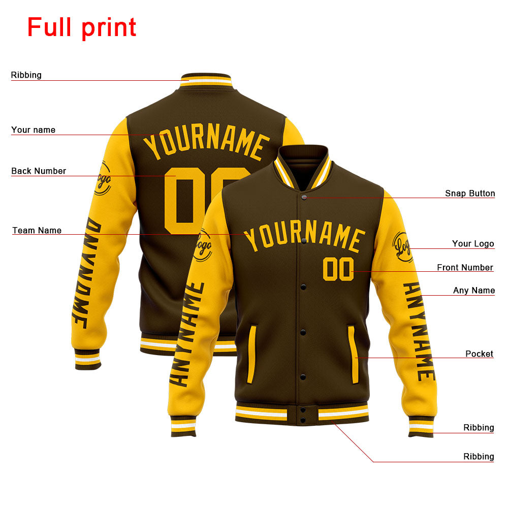 Custom Varsity Jacket Letterman jacket for Men, Women and Youth Brown Yellow enthsush
