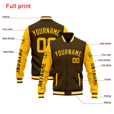 Custom Varsity Jacket Letterman jacket for Men, Women and Youth Brown Yellow enthsush