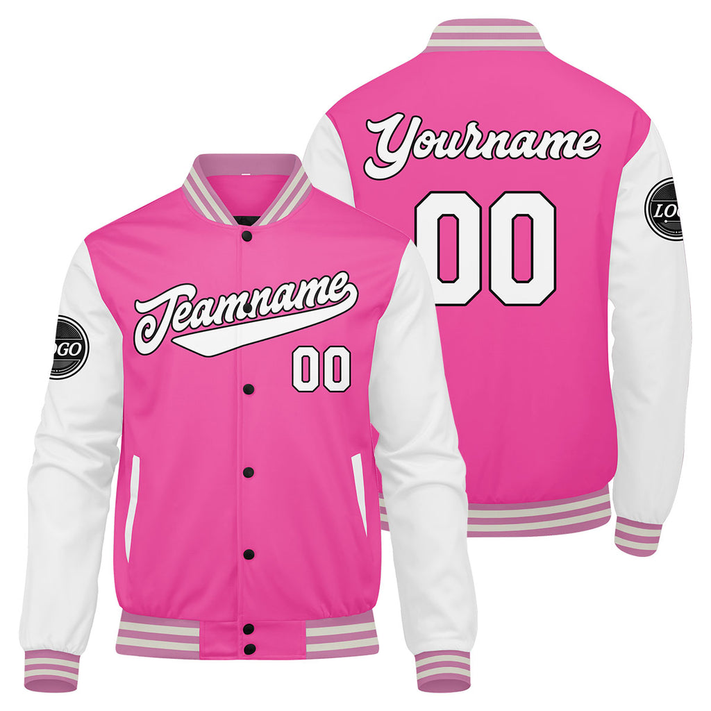 Custom Varsity Jacket Letterman jacket for Men, Women and Youth Pink enthsush