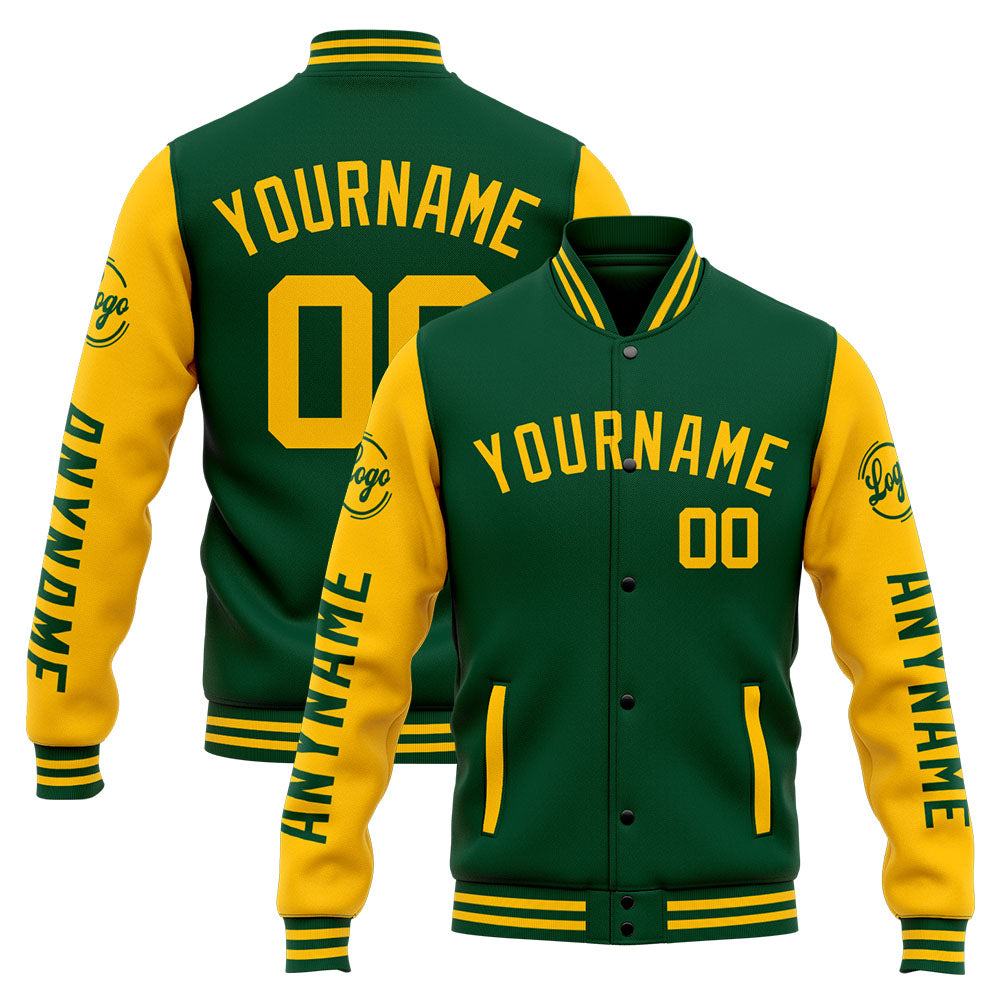 Custom Varsity Jacket Letterman jacket for Men, Women and Youth Green Yellow enthsush