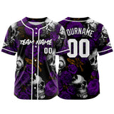 Custom Baseball Jersey Personalized Baseball Shirt for Men Women Kids Youth Teams Stitched and Print Rose Skull&Purple
