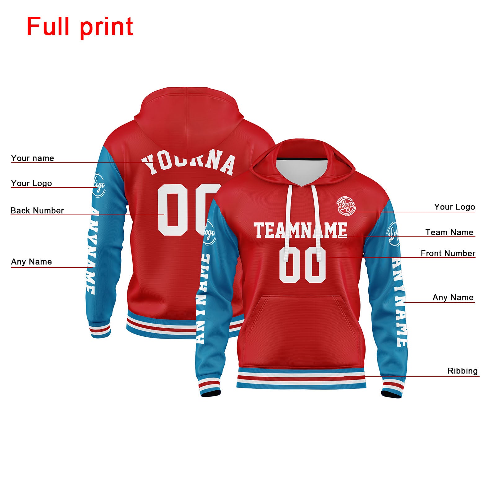 Custom Blue Red Sweatshirt Hoodie For Men Women Girl Boy Print Your Logo Name Number enthsush