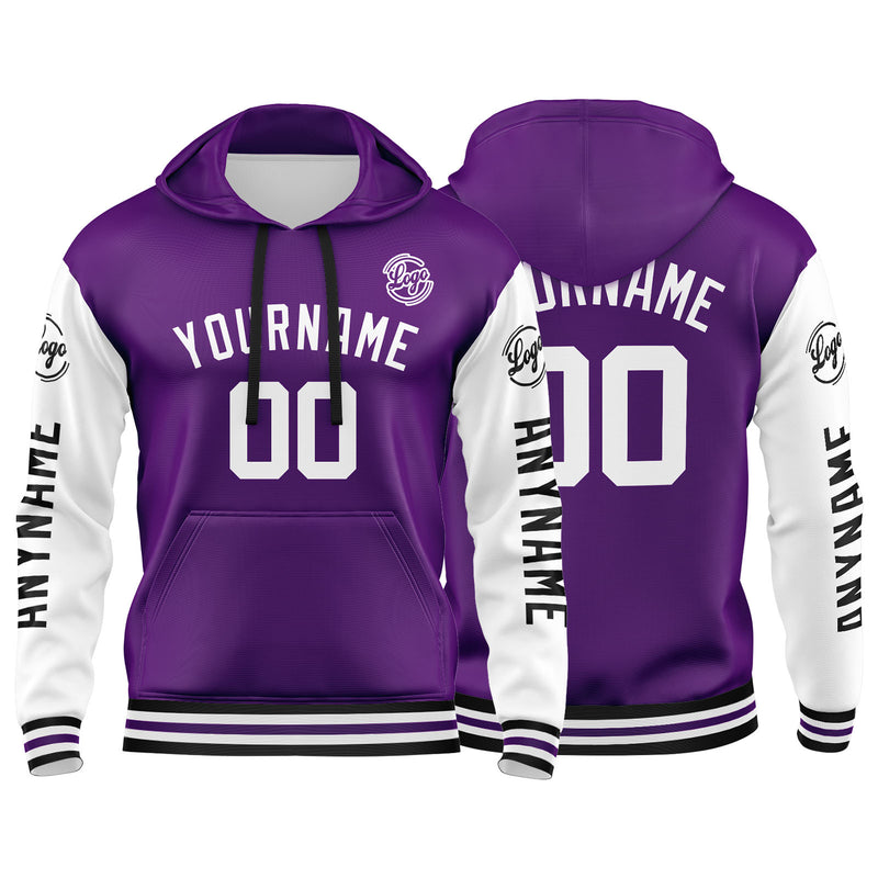 Custom Purple White Sweatshirt Hoodie For Men Women Girl Boy Print Your Logo Name Number