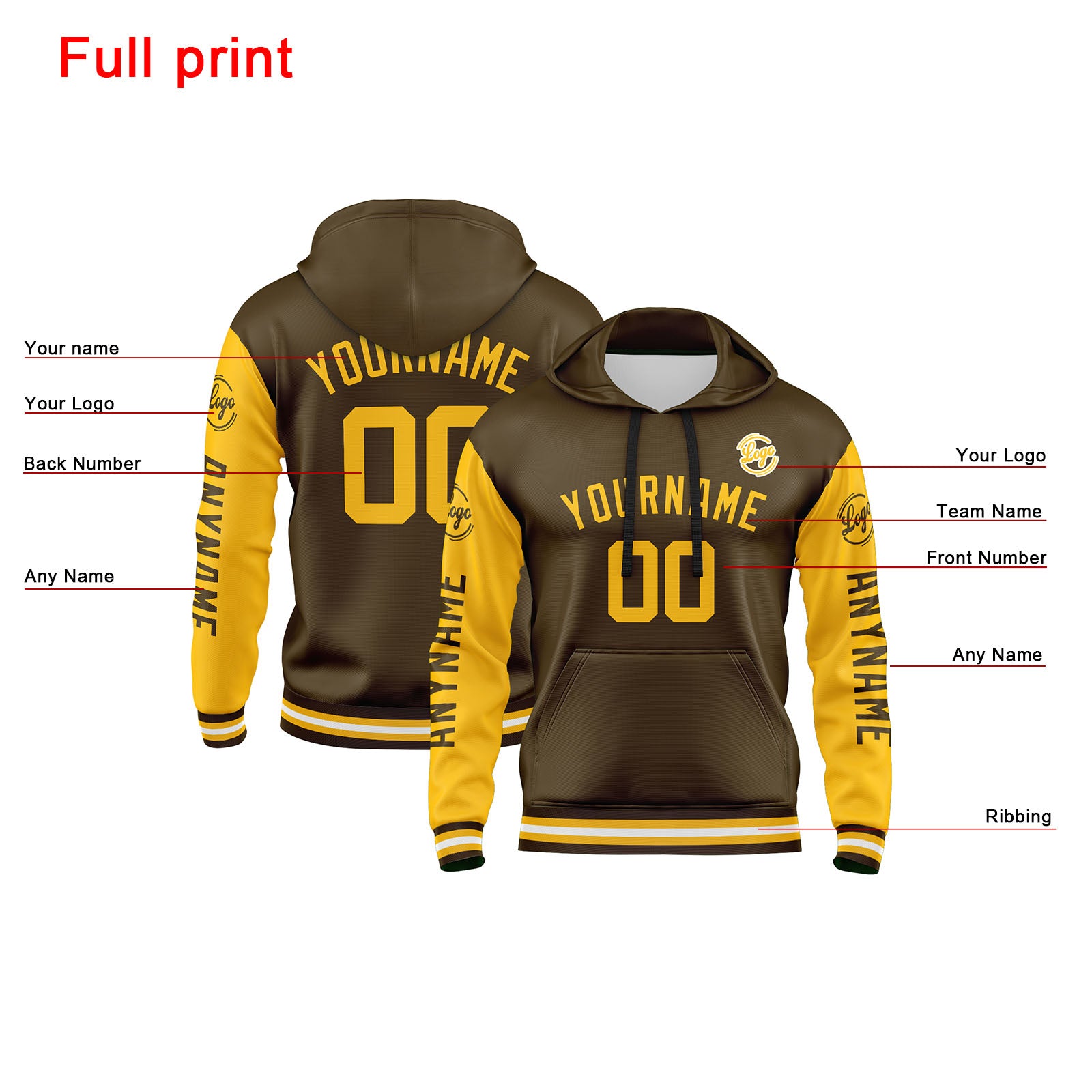 Custom Brown Yellow Sweatshirt Hoodie For Men Women Girl Boy Print Your Logo Name Number enthsush