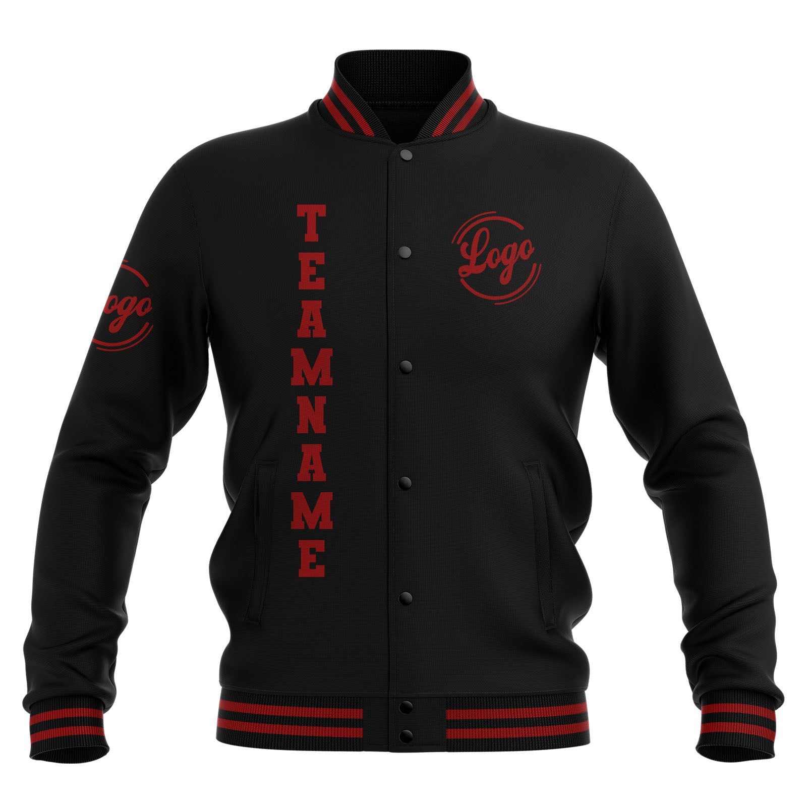 Custom Black Red Waterproof Varsity Jackets Personalized Stitched Name Number Logo to Letterman Jackets enthsush