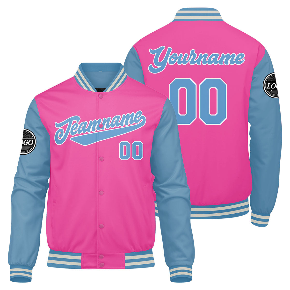 Custom Varsity Jacket Letterman jacket for Men, Women and Youth Pink enthsush