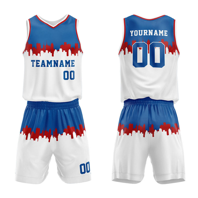 Custom Basketball Jersey Uniform Suit Printed Your Logo Name Number Gray Blue-White