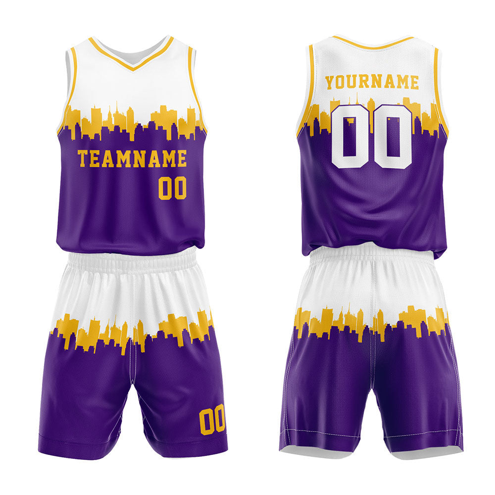 Custom Basketball Jersey Uniform Suit Printed Your Logo Name Number White-Purple enthsush