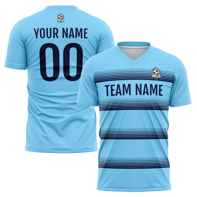 Custom Soccer Jerseys for Men Women Personalized Soccer Uniforms for Adult and Kid Light Blue-Navy enthsush