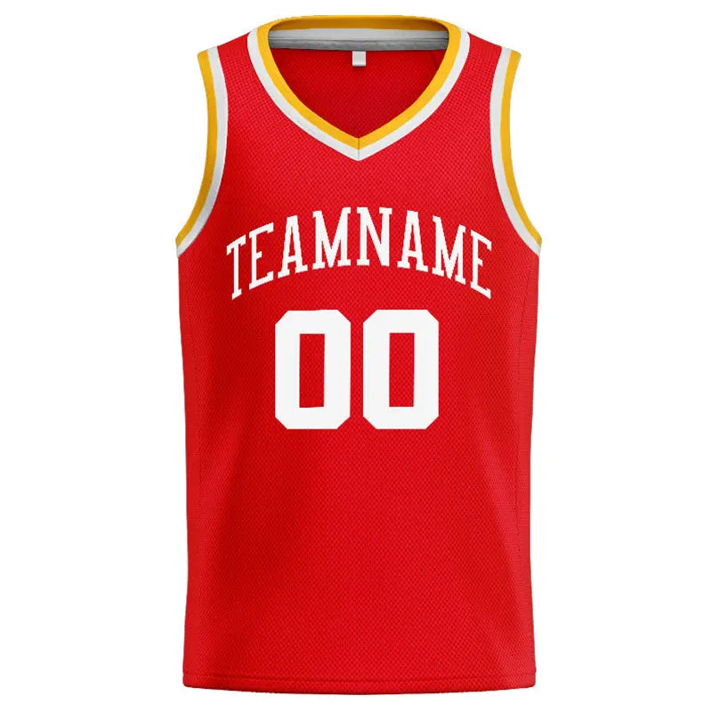 Custom Stitched Basketball Jersey for Men, Women And Kids Red-White-Yellow enthsush