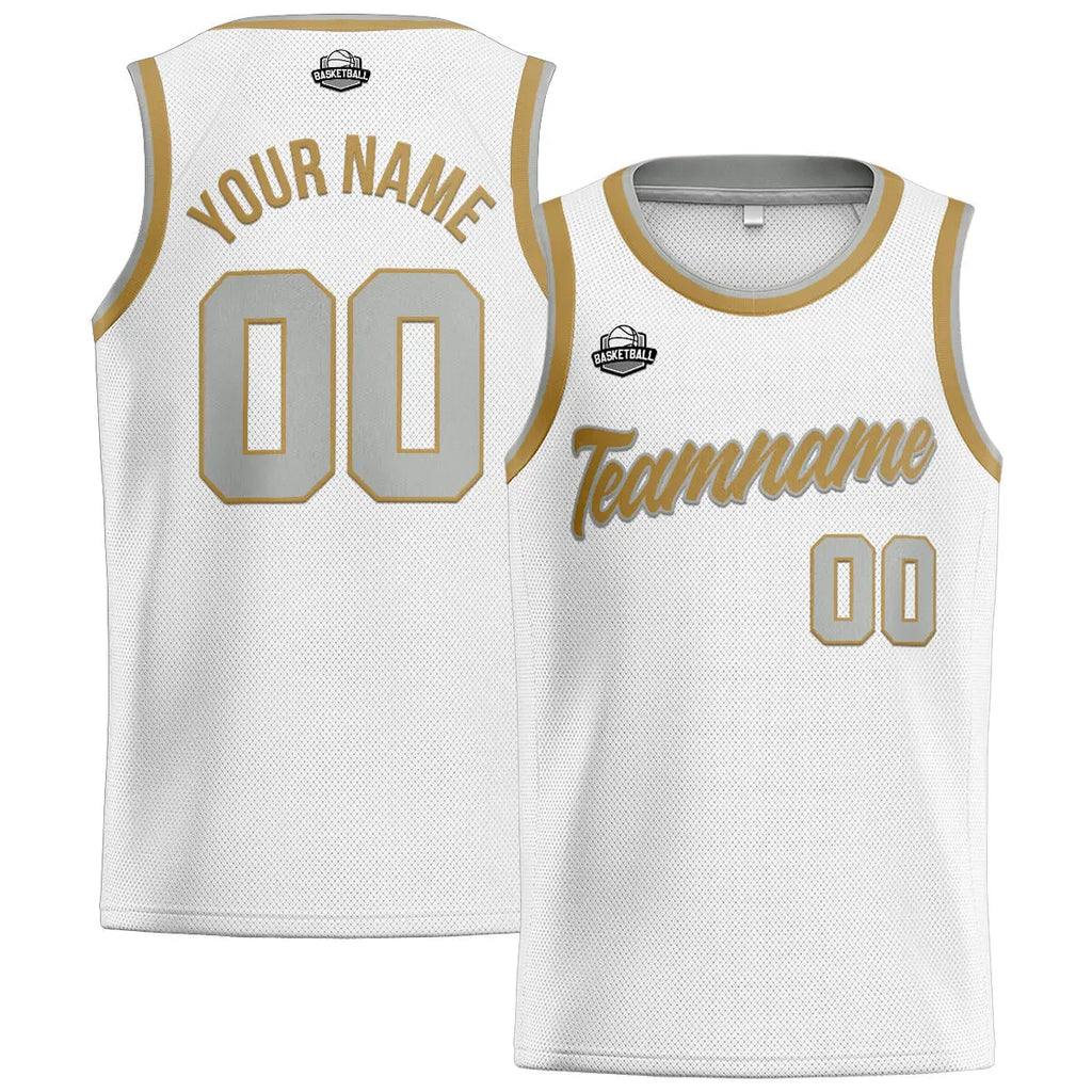 Custom Stitched Basketball Jersey for Men, Women  And Kids White-Gold-Gray enthsush