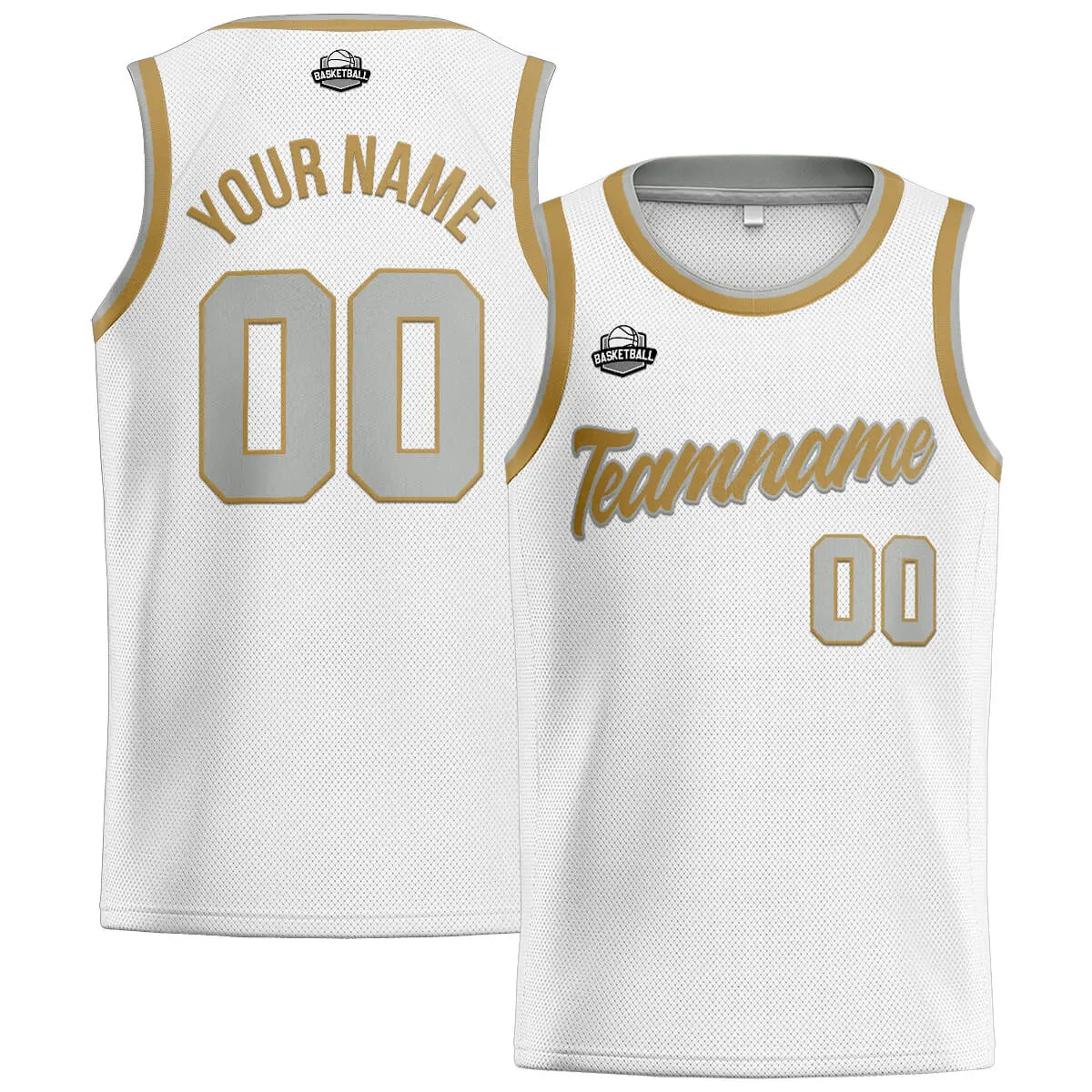 Custom Stitched Basketball Jersey for Men, Women  And Kids White-Gold-Gray enthsush