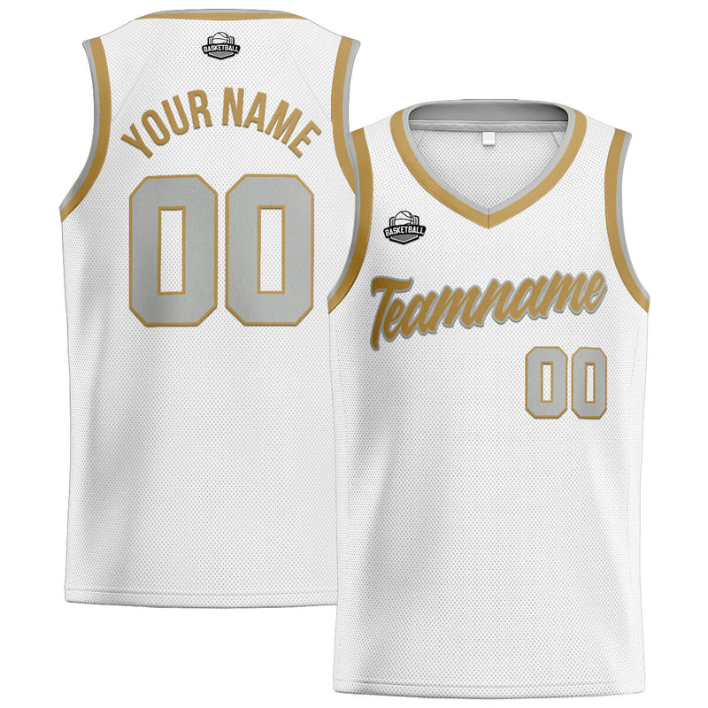 Custom Stitched Basketball Jersey for Men, Women  And Kids White-Gold-Gray