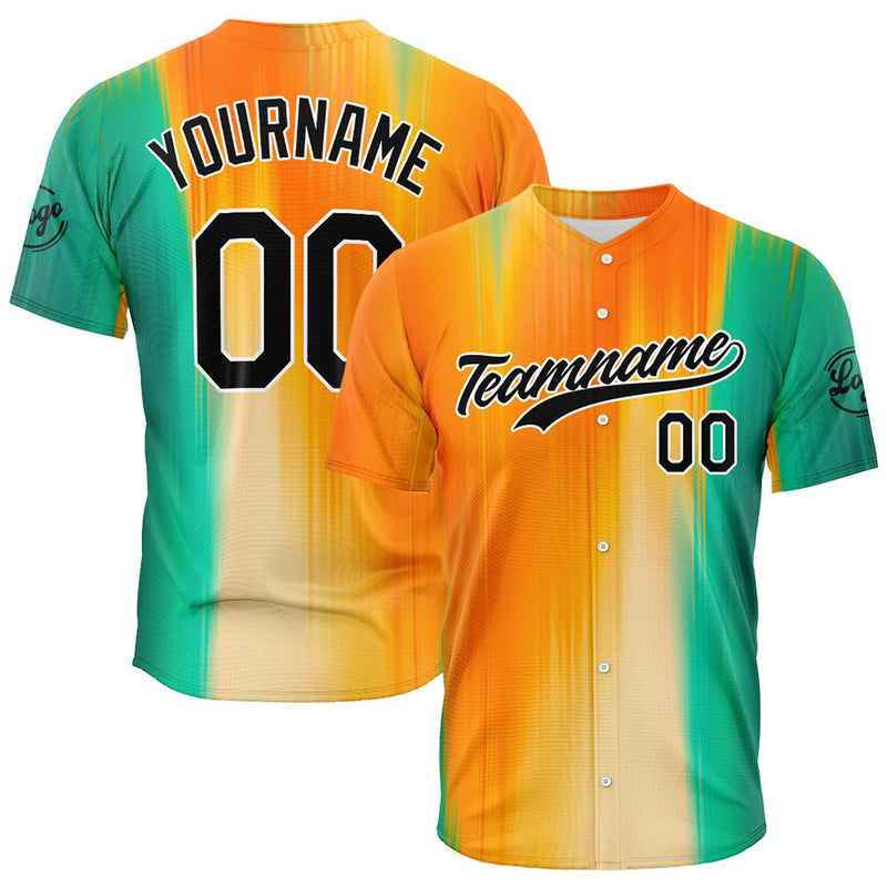 Custom Full Print Design Authentic Baseball Jersey Orange-Green