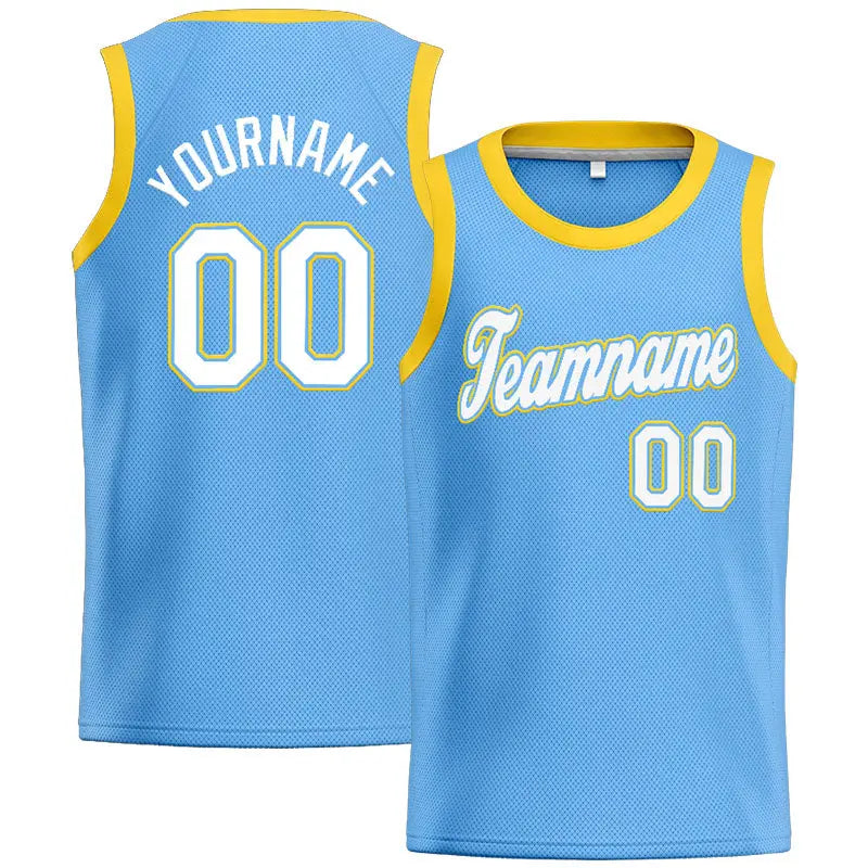 Custom Stitched Basketball Jersey for Men, Women And Kids Light Blue-White-Yellow enthsush